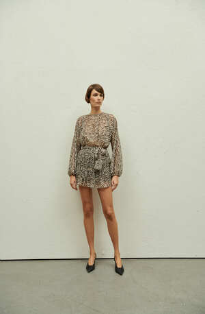 Printed Mini Dress Beige