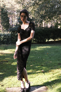 Flower Print Black Midi Dress